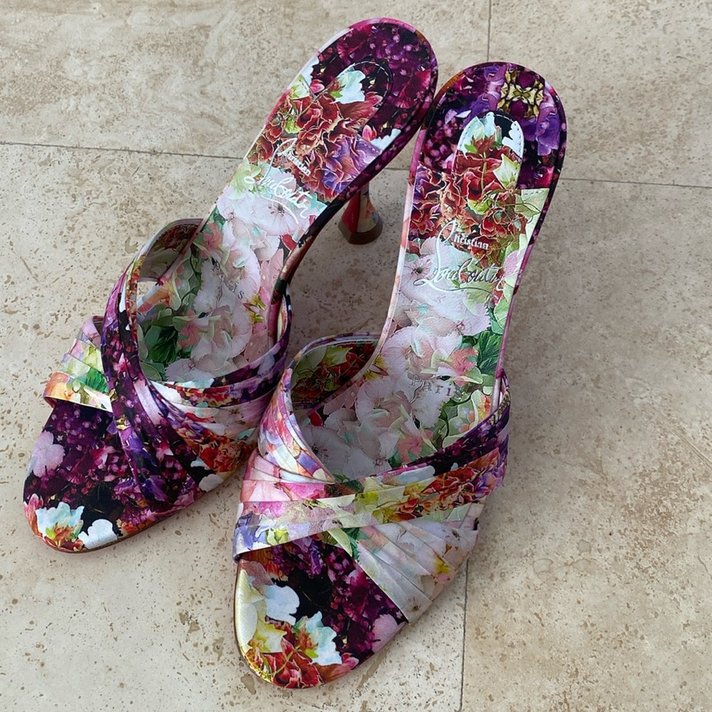 Christian Louboutin Nicol is Back floral silk satin heel sandals